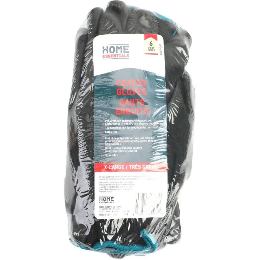 Polyurethane Coated Work Gloves - Extra Large, 6 Pairs
