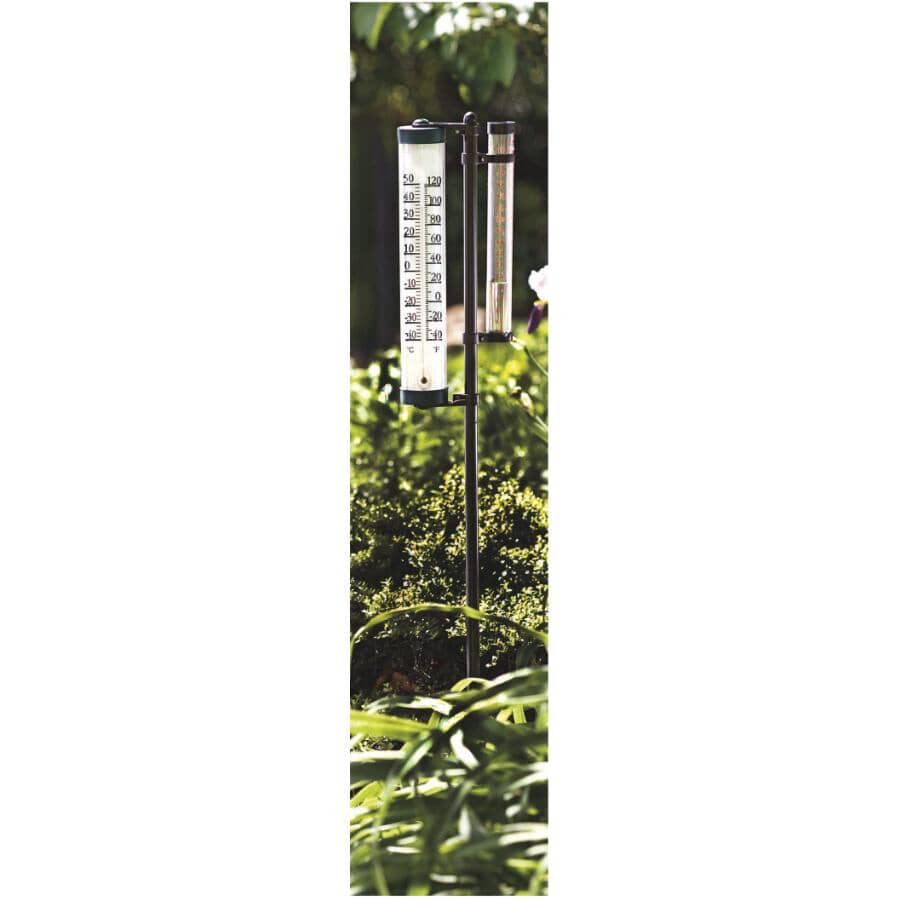 Rain Gauge and Thermometer with Stand