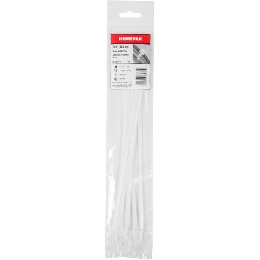 10 Pack 11" White Cable Ties