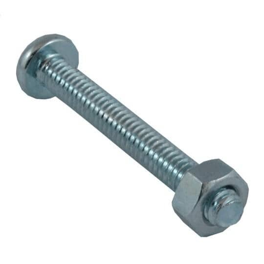 5 Pack 1/4" x 2" Zinc Plated Round Head Machine Screws, with Nuts