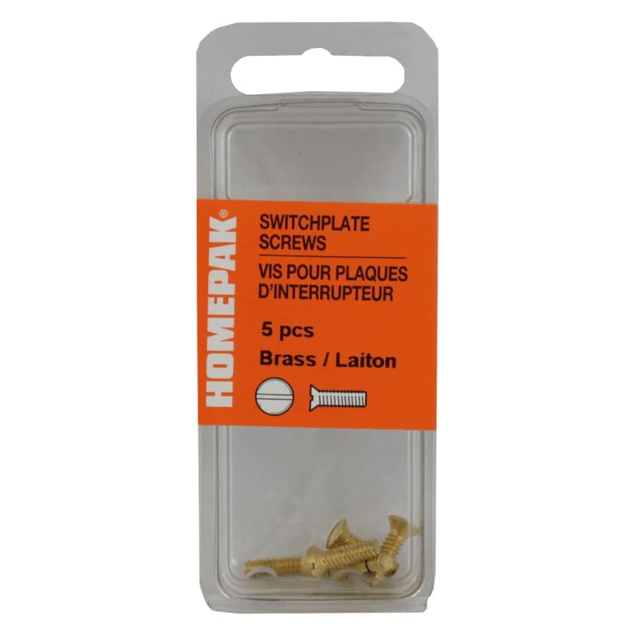 5 Pack Brass Oval Switch/Receptacle Electrical Plate Screws