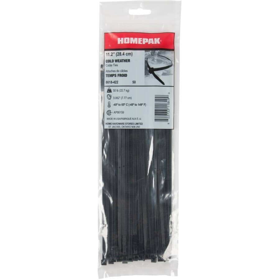 50 Pack 11" Black Cold Weather Cable Ties