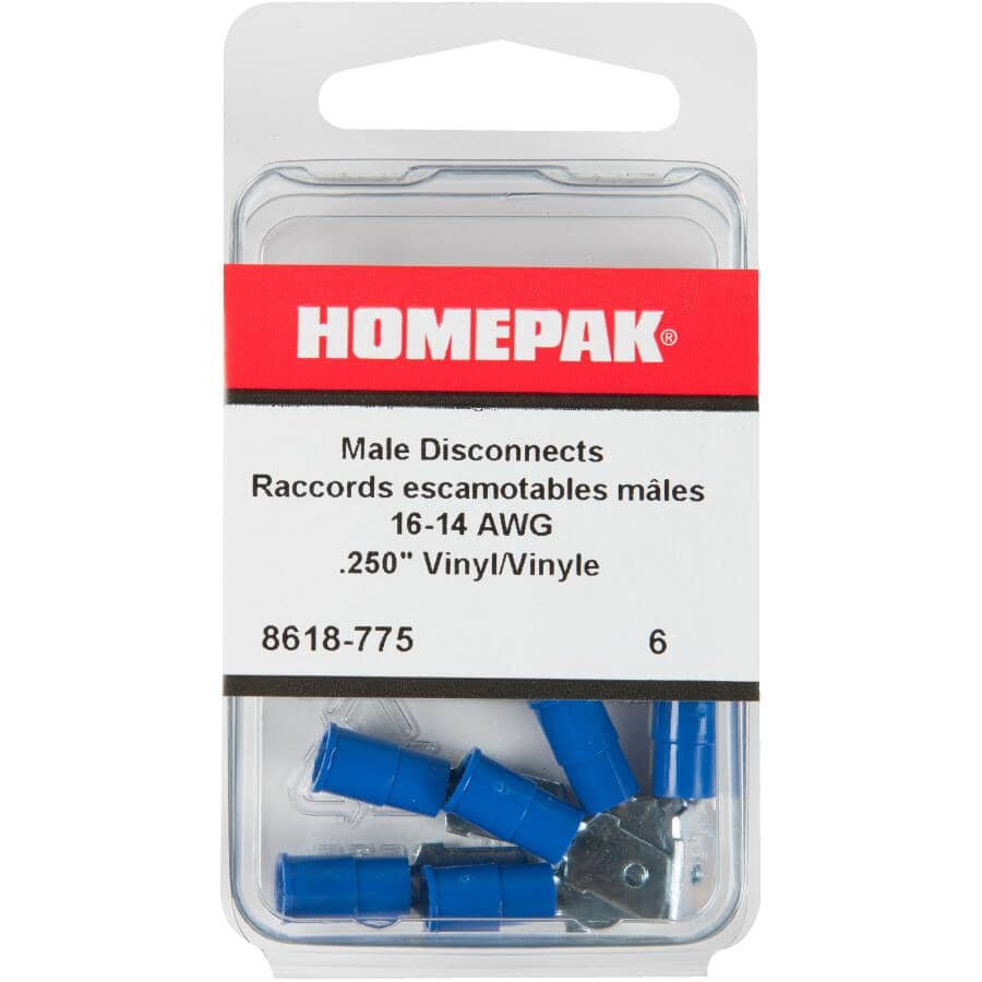 6 Pack 16-14 Insulated Male Tab Terminals