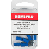 6 Pack 16-14 Insulated Male Tab Terminals