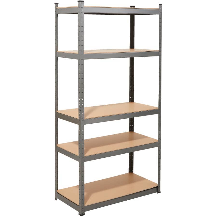 18" x 36" x 72" 5 Shelf Powder Coated Finish Grey Metal/Wood Shelving Unit