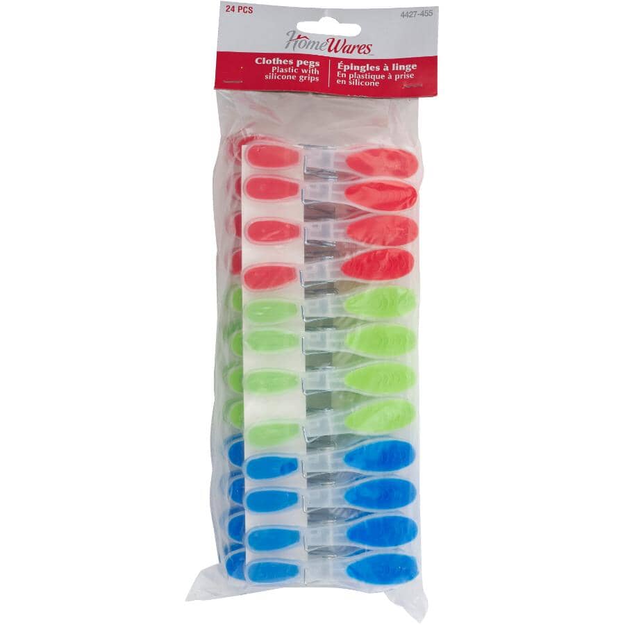 PolyGrip Clothespins - Assorted Colours, 24 Pack