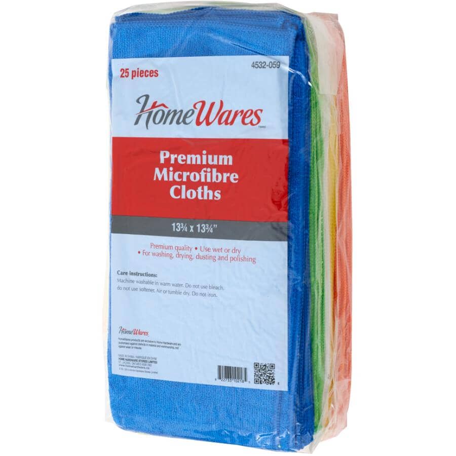 Premium Microfibre Cloths - Assorted Colours, 25 Pack