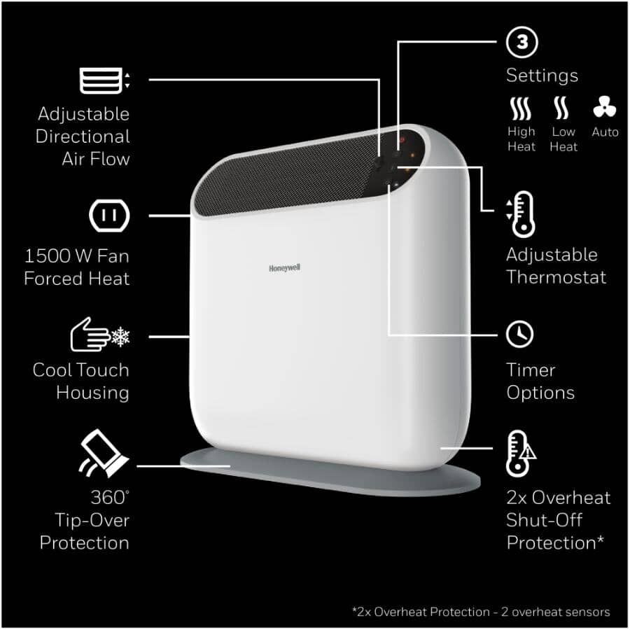 750W / 1500W ThermaWave Ceramic Tower Heater - White