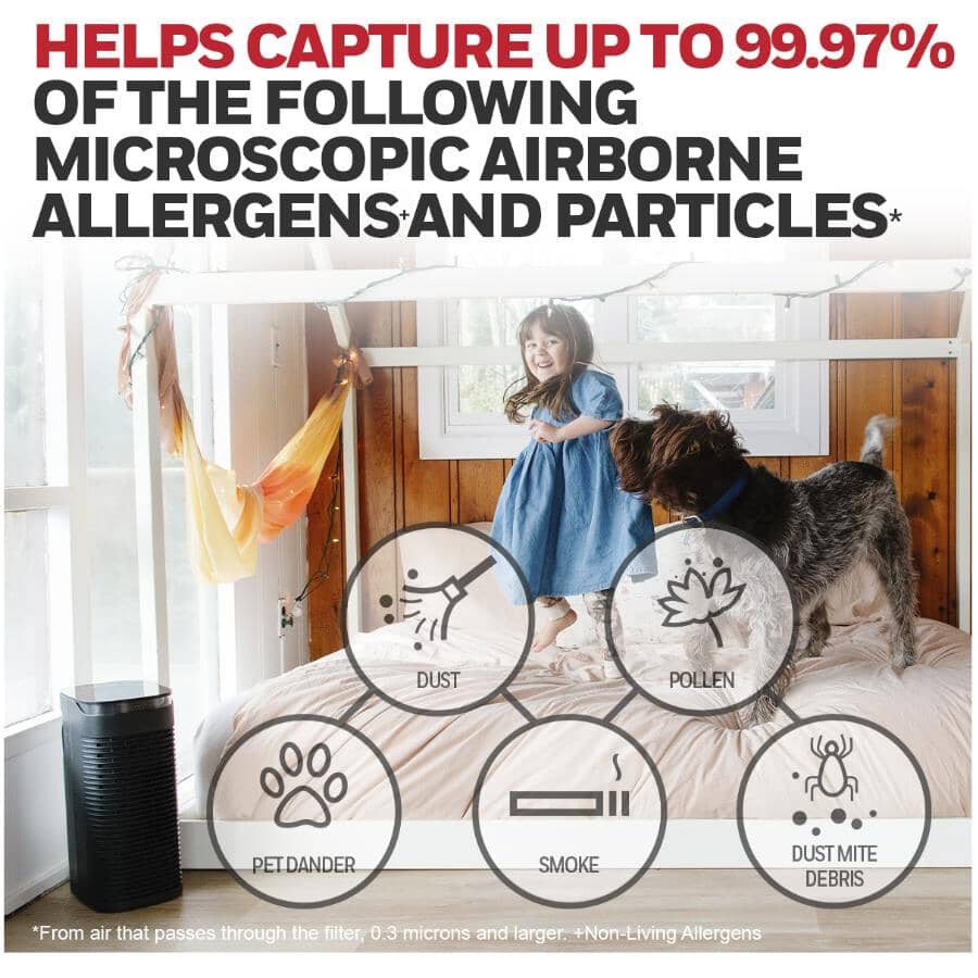 True HEPA Compact Tower Air Purifier with Allergen Remover - 100 sq. ft., Black