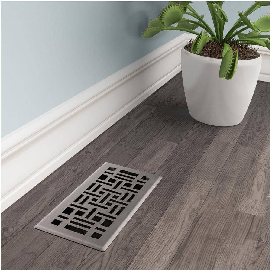 4" x 10" Brushed Nickel Arts and Crafts Floor Register