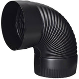 6" Diameter 90 Degree 24 Gauge Black Crimped Elbow
