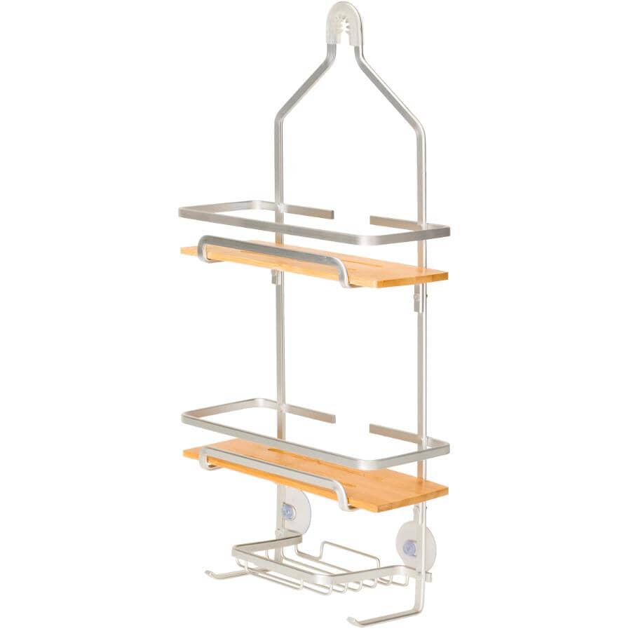 Bamboo 2 Tier Shower Caddy - with Soap Dish, Silver
