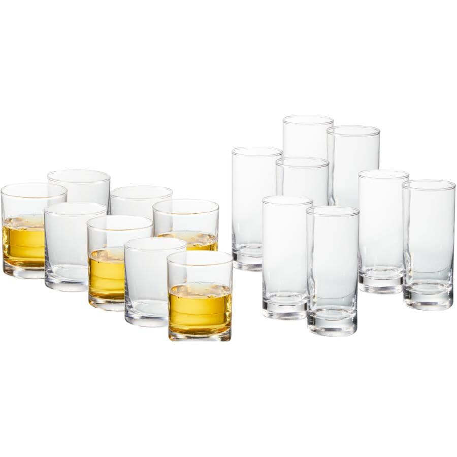 Clear Finish Cooler Glass Set - Assorted Sizes, 16 pack