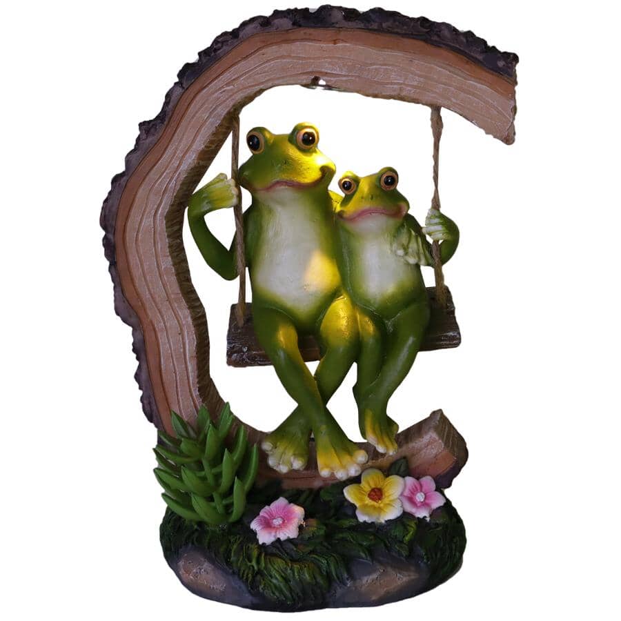 Frogs in Swing Solar Garden Statue - 9.75"