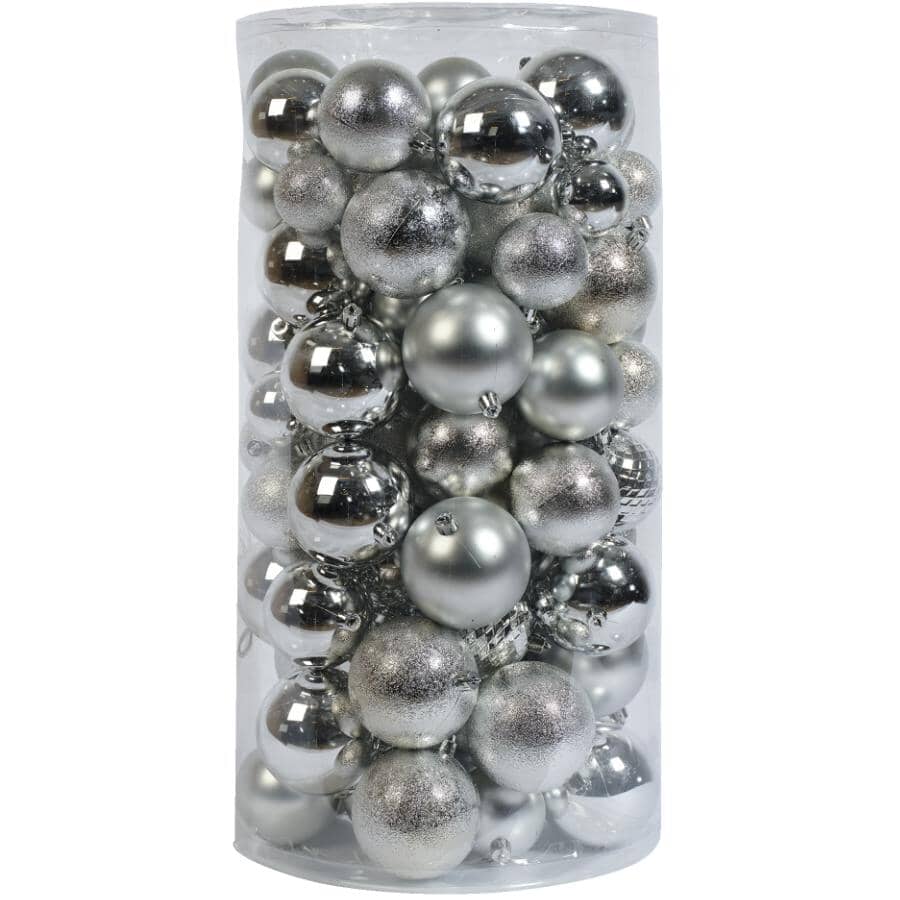 100 Pack Shatterproof Silver Ornaments Tube