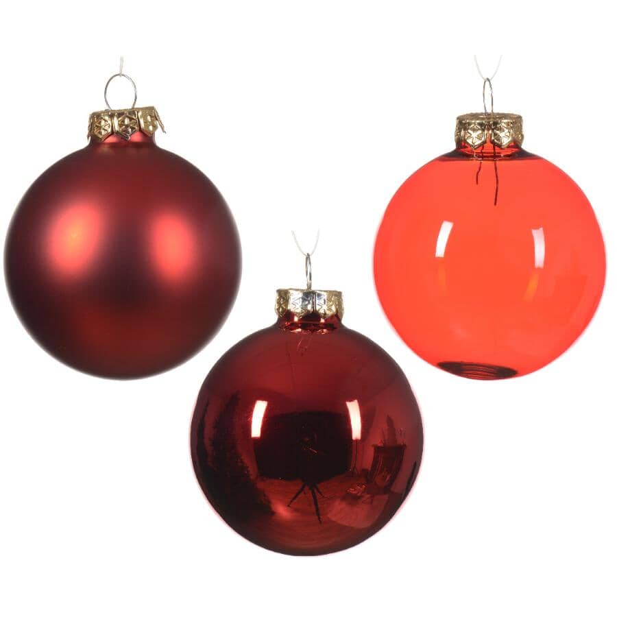 21 Pack Bauble Glass Ornaments - Red