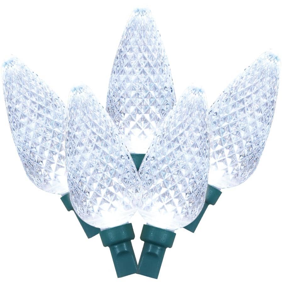 C9 Light Set with Green Wire - Pure White, 150 LEDs