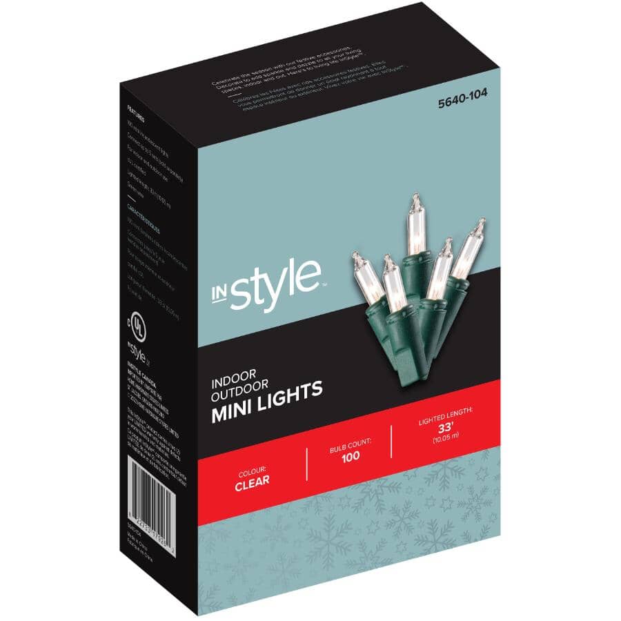 Incandescent Mini Light Set with Green Wire - Clear, 100 Lights