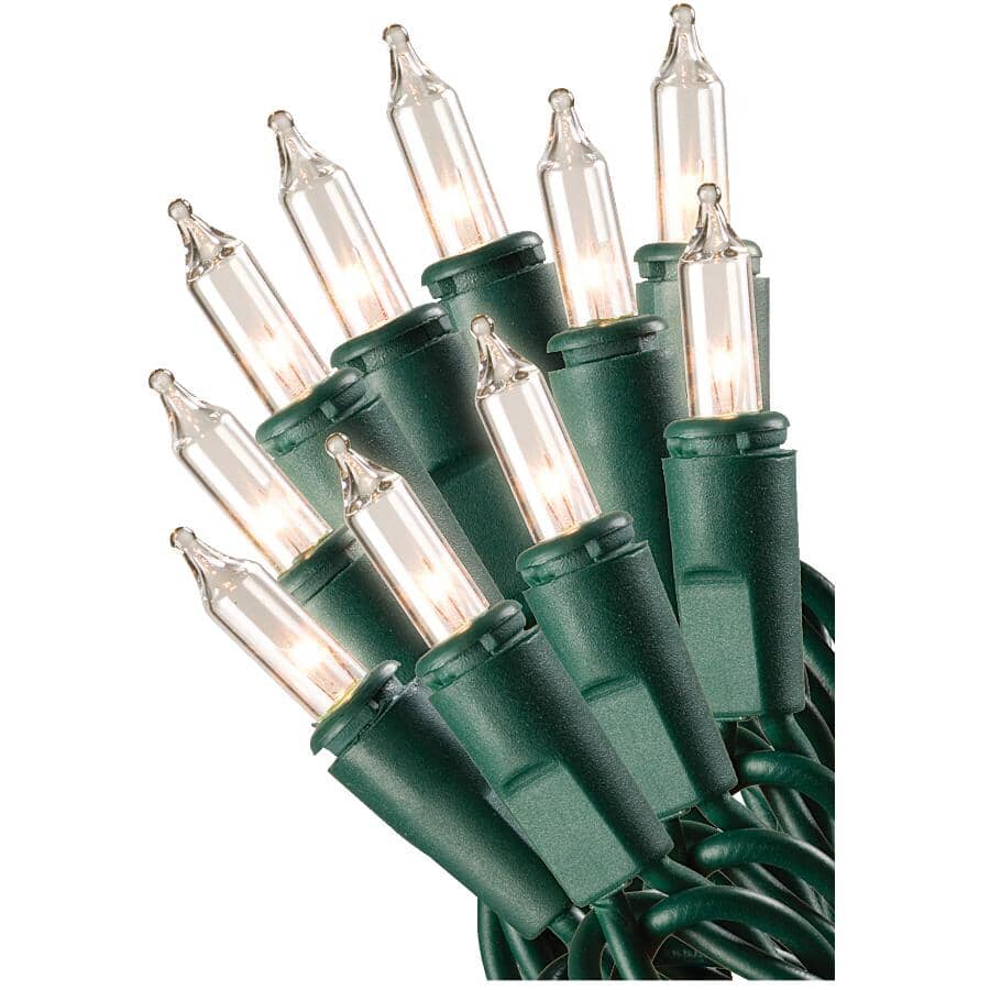 Incandescent Mini Light Set with Green Wire - Clear, 50 Lights