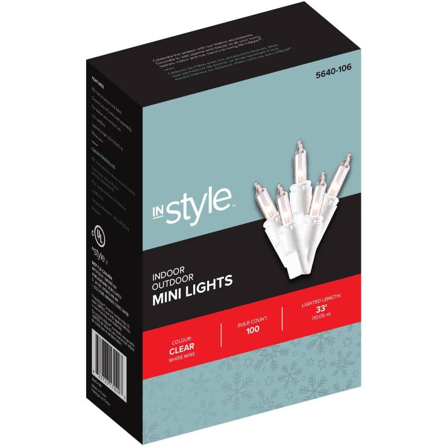 Incandescent Mini Light Set with White Wire - Clear, 100 Lights