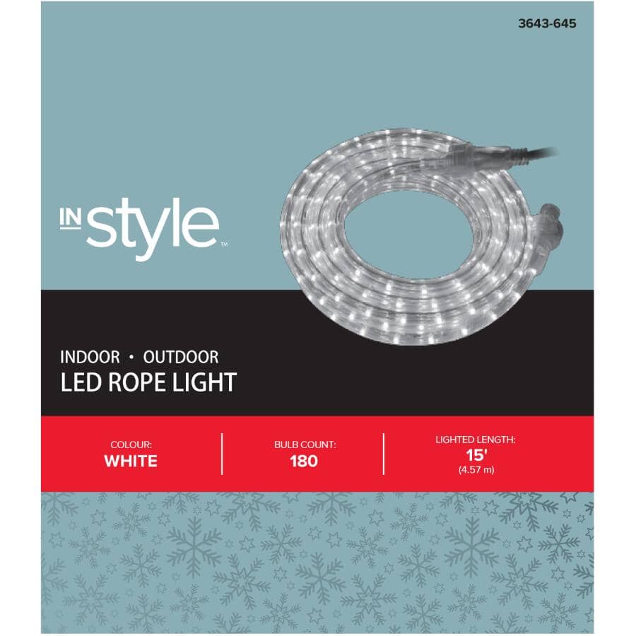 LED Round Rope Light - White, 15'