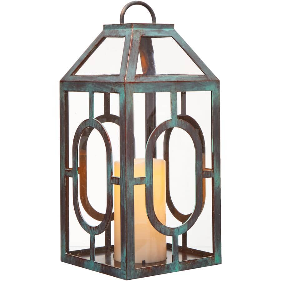 15" Antique Effect Plastic Lantern - with Battery Operated LED Candle