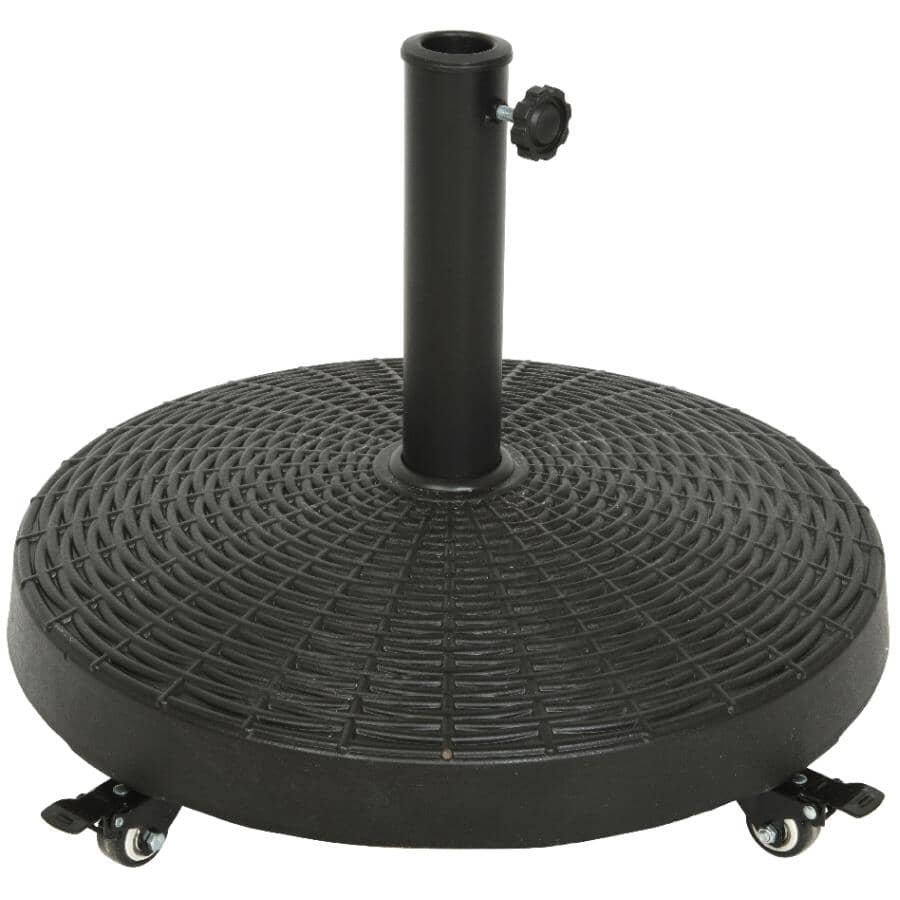 20.5" Round Wicker Umbrella Base with Wheels - Black