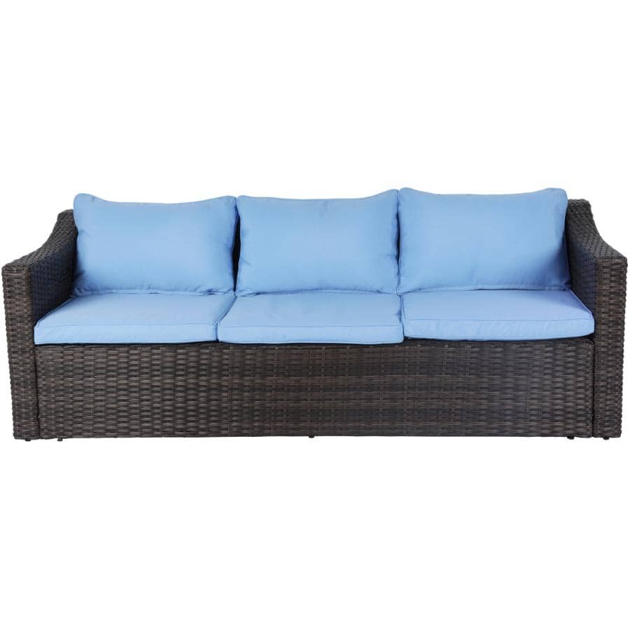 Blue L-Shape Sectional Set with Cushions, Coffee Table & Ottoman - 3 Piece