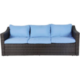 Blue L-Shape Sectional Set with Cushions, Coffee Table & Ottoman - 3 Piece