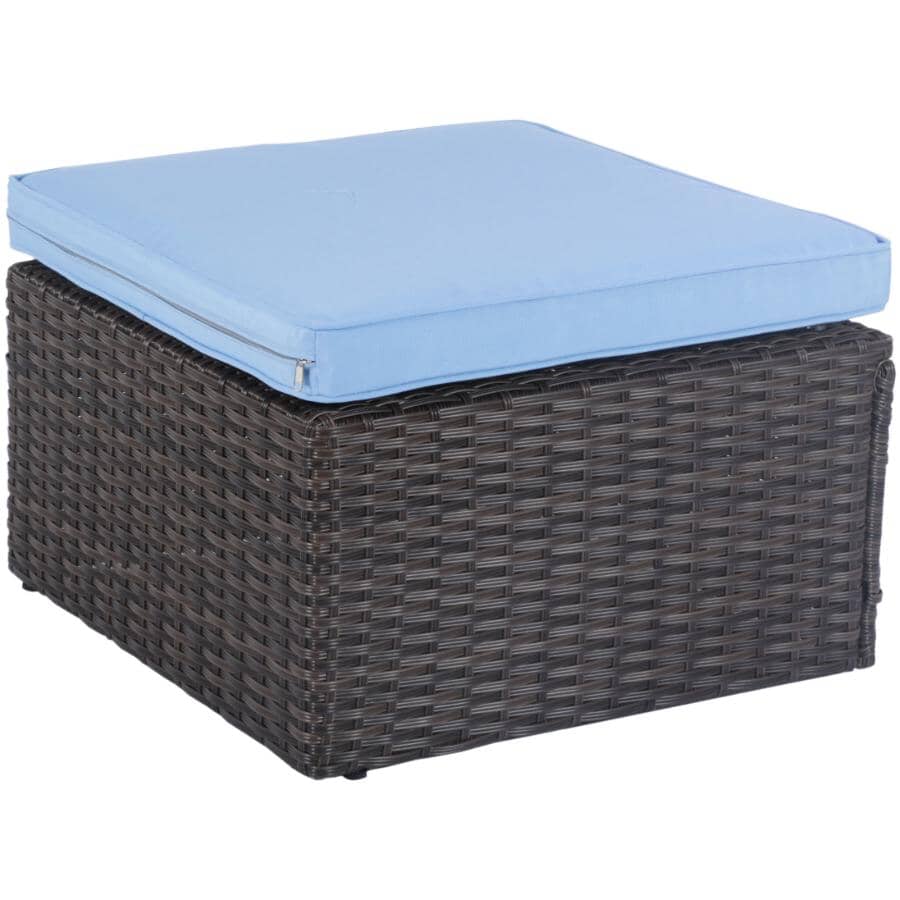 Blue L-Shape Sectional Set with Cushions, Coffee Table & Ottoman - 3 Piece