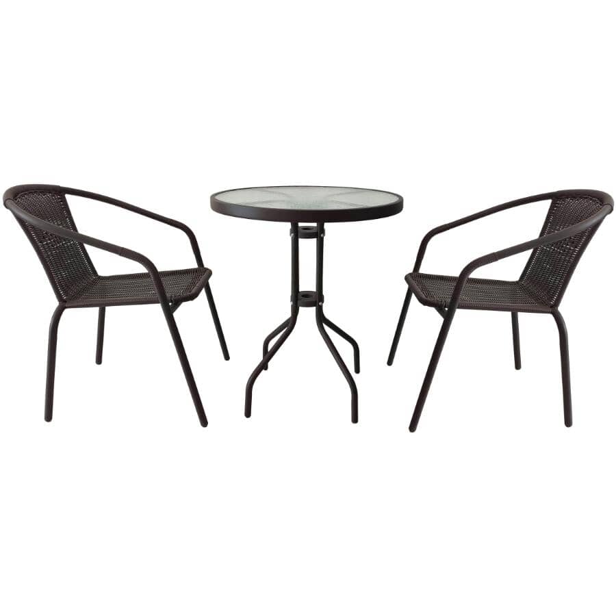 Brown Wicker Steel Frame Bistro Set - 3 Piece