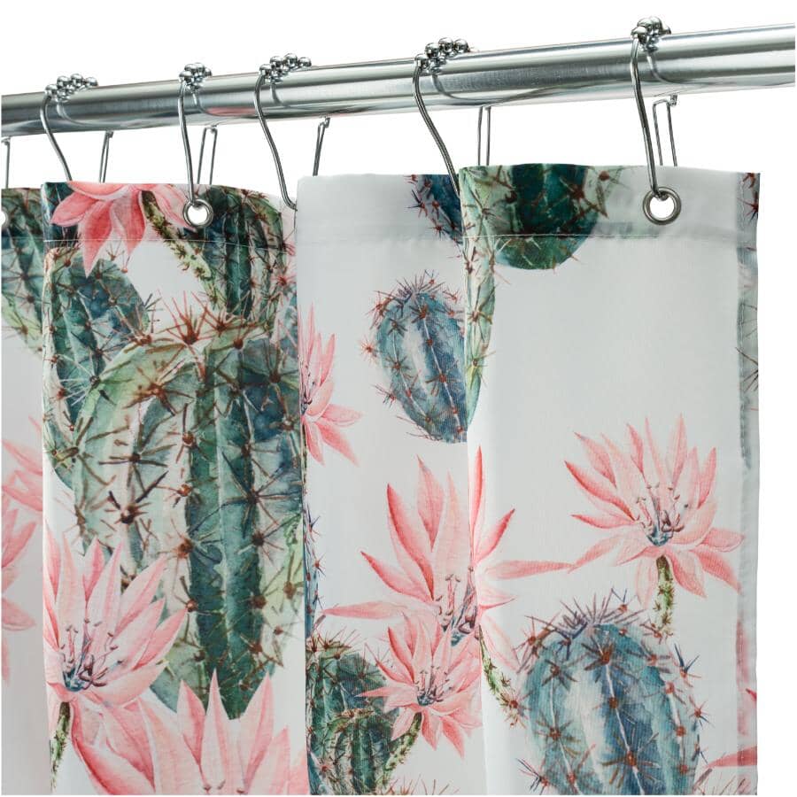 Polyester Shower Curtain - Cactus Blooms, 71" x 71"