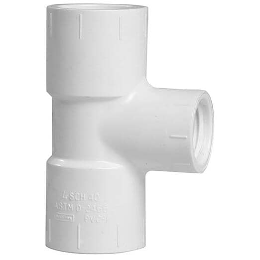 Schedule 40 3/4” slip x 3/4” slip x 1/2” FPT PVC Tee