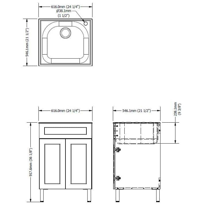 24" x 22" Willow Collection Laundry Cabinet with Stainless Steel Sink - Blue
