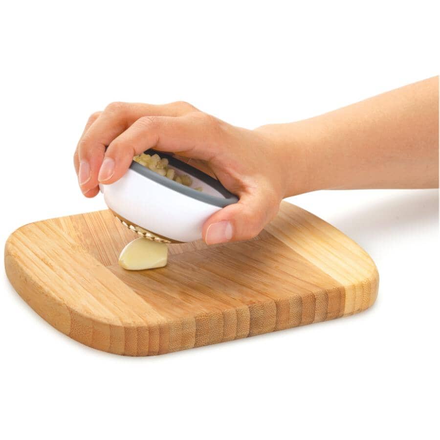 Stainless Steel Garlic Press with White Handle