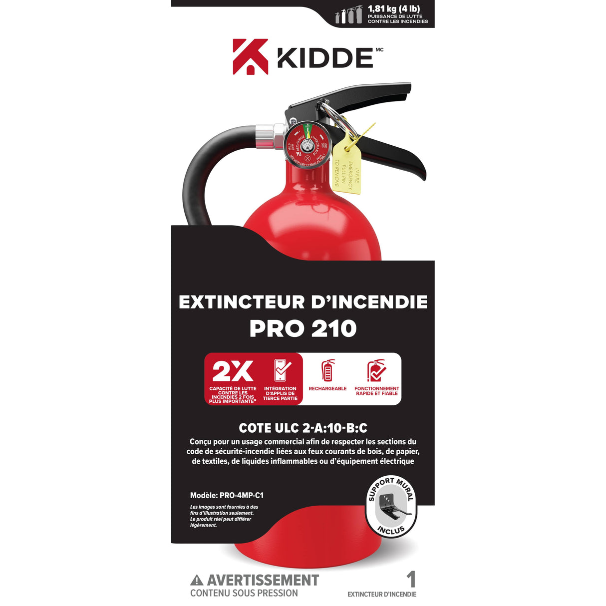 2A/10BC Rechargeable Fire Extinguisher - Red, 4 lb