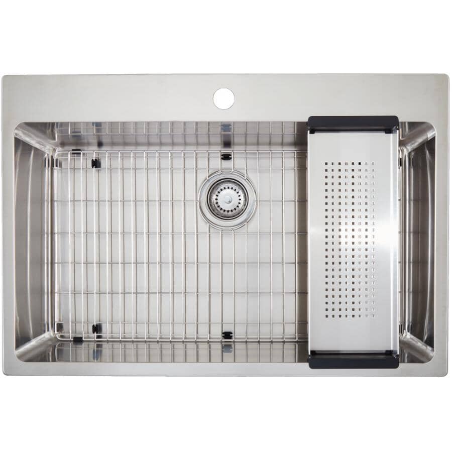 31"x 22" Single Drop-In Kitchen Sink - with Accessories, Stainless Steel