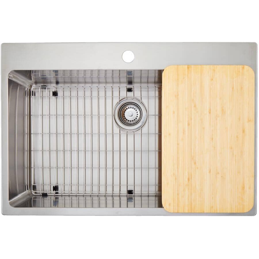 31"x 22" Single Drop-In Kitchen Sink - with Accessories, Stainless Steel