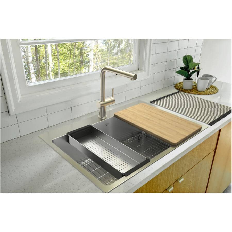 31"x 22" Single Drop-In Kitchen Sink - with Accessories, Stainless Steel