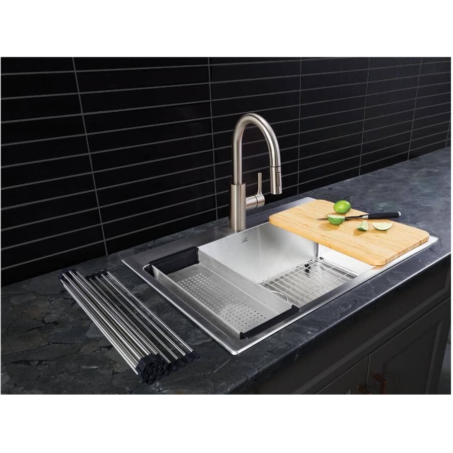 31"x 22" Single Drop-In Kitchen Sink - with Accessories, Stainless Steel