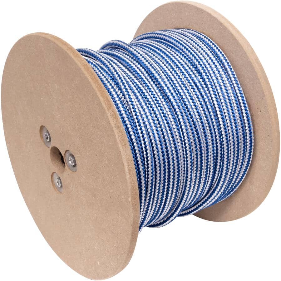 1' x 3/8" White/Blue Nylon Double Diamond Braid Rope