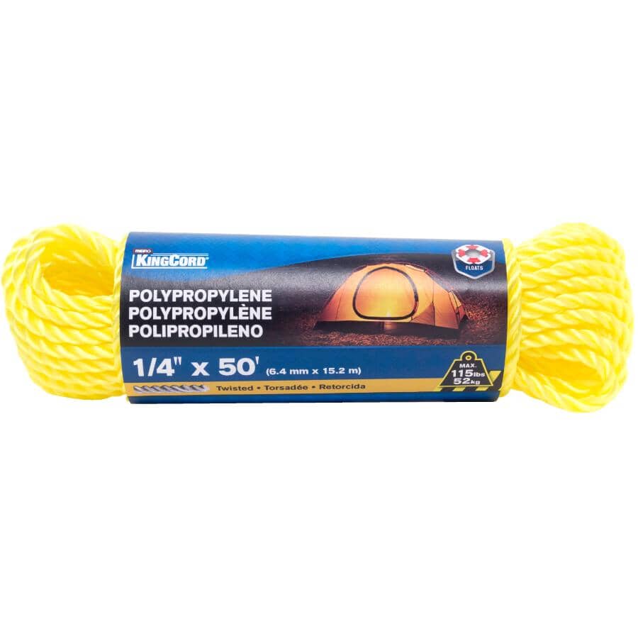 1/4" x 50' Yellow Twisted Polypropylene Rope