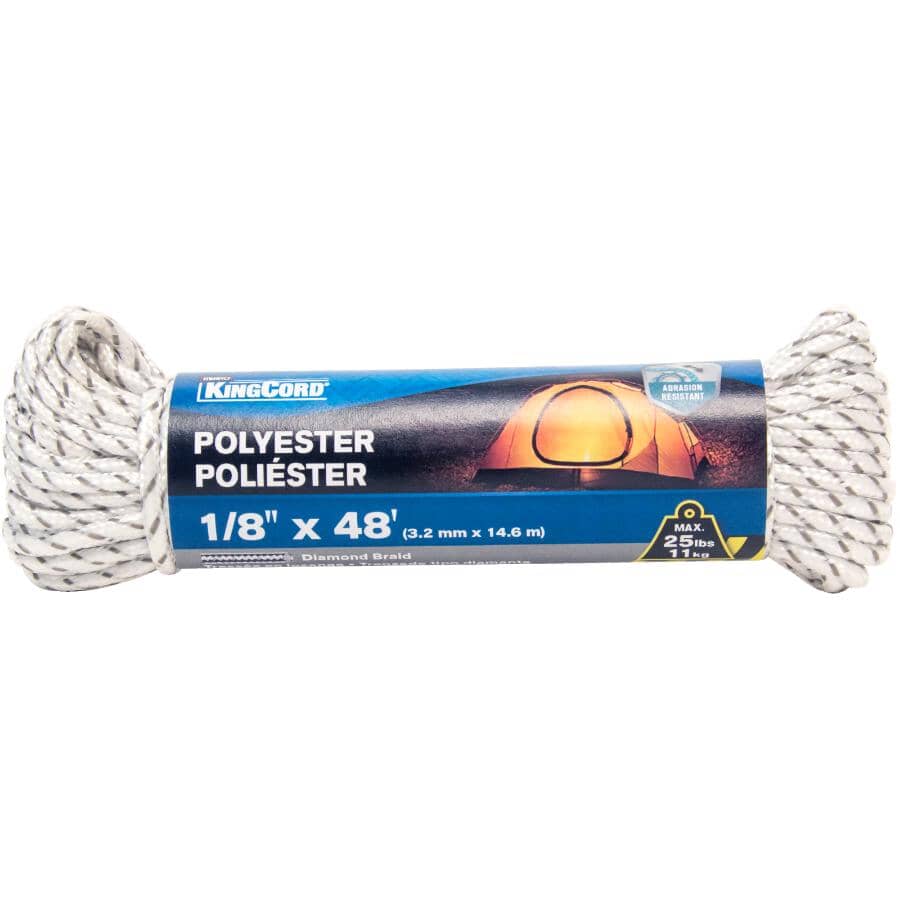 1/8" x 48' White/Grey Diamond Braid Polyester Rope