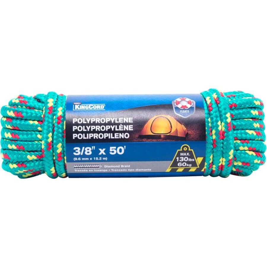 3/8" x 50' Diamond Braid Polypropylene Rope, Assorted Colours