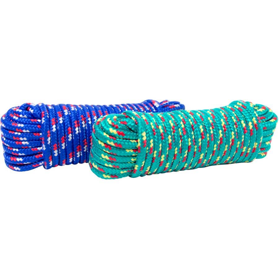 3/8" x 50' Diamond Braid Polypropylene Rope, Assorted Colours