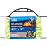 5/32" x 50' Yellow Reflective Diamond Braid Polypropylene Rope