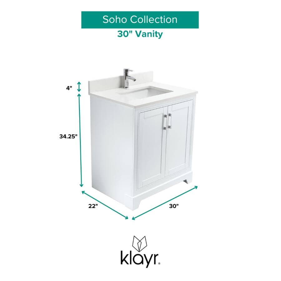 30" W x 22" D Soho Vanity with Quartz Stone Top - White