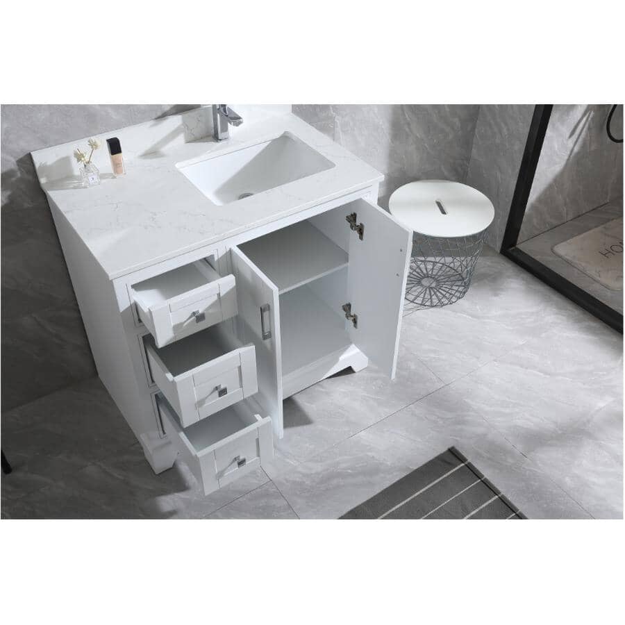 36" W x 22" D Soho Vanity with Quartz Stone Top - White