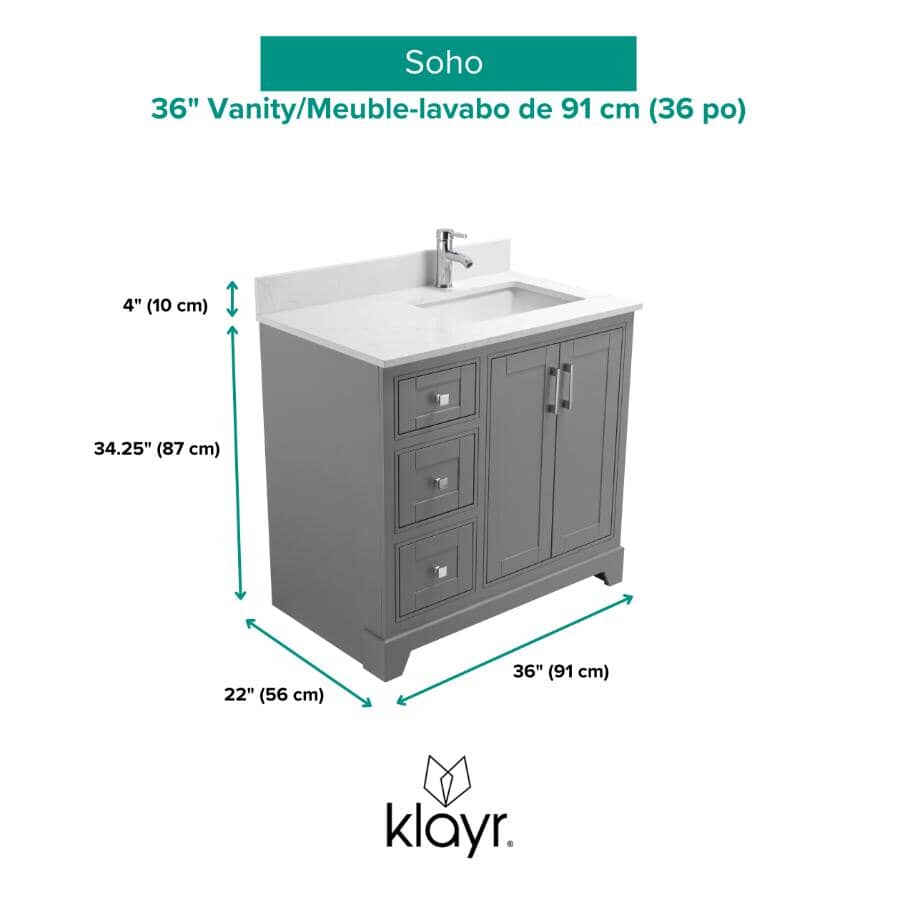 36" W x 22" D Soho Vanity with Quartz Stone Top - Graphite