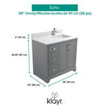 36" W x 22" D Soho Vanity with Quartz Stone Top - Graphite